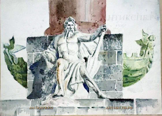 18017.1. Рисунок "Ростральная колонна. Днепр". Бумага, акварель. Сер ХХ века. СССР.